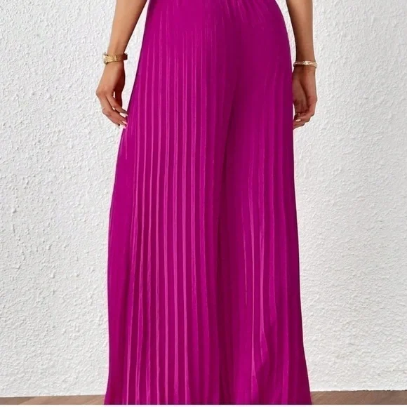 Zara Lilac Pleated Wide Legged High Waisted Floaty Palazzo Trousers Open Hem M - Picture 3 of 12
